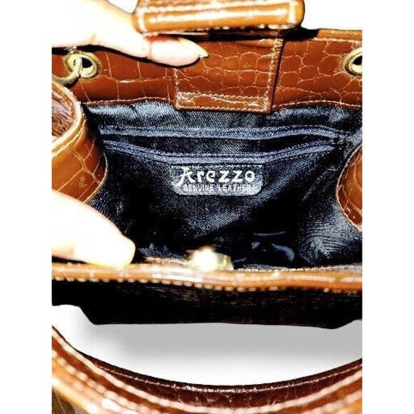 Arezzo Cognac Brown Croc  Pattern,Leather Satchel Bag - Picture 3 of 5
